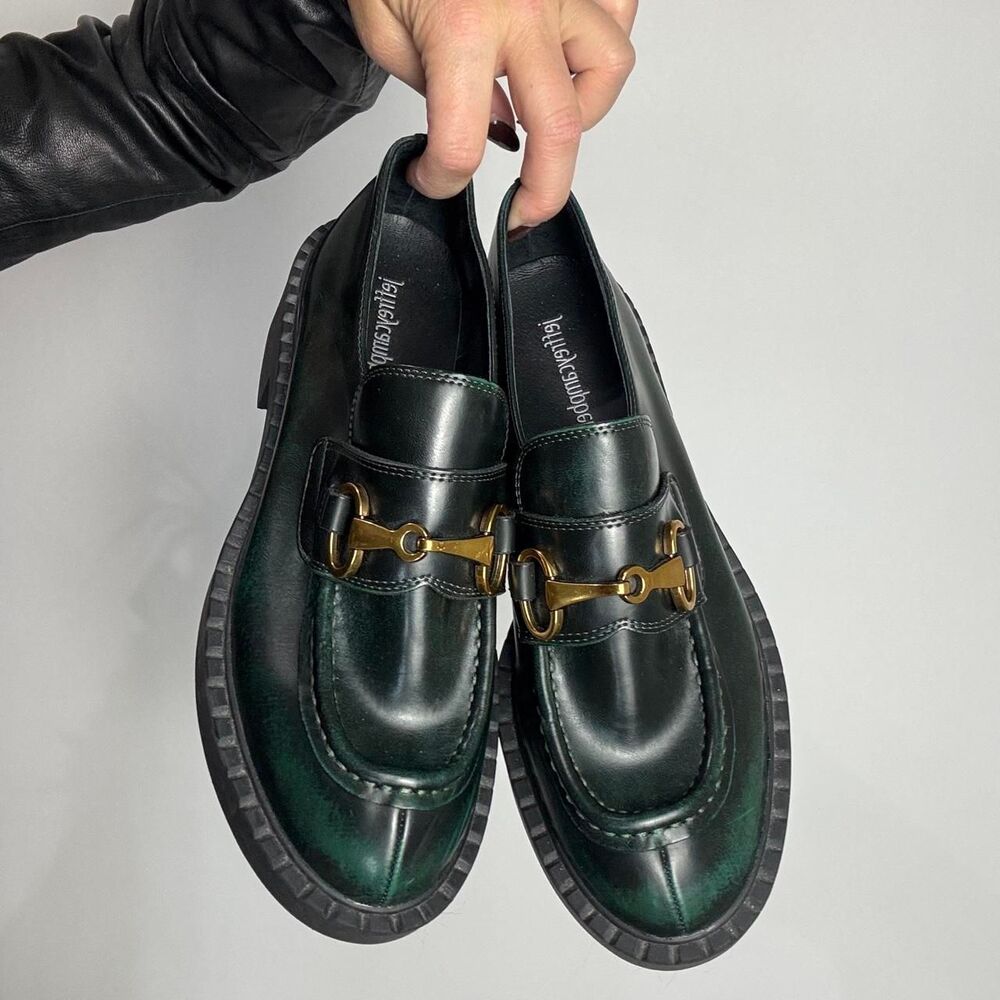 Jeffrey Campbell Portina Black and Green Platform Loafer